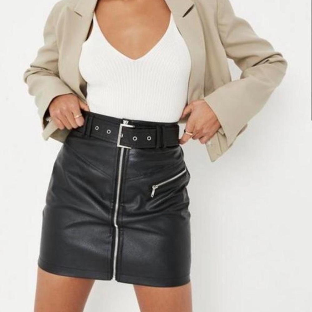Missguided PETITE black faux leather skirt